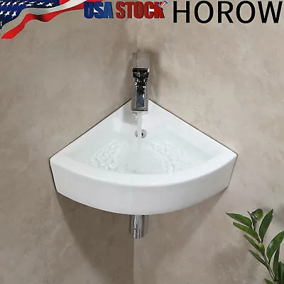 Modern Small Wall Mounted Corner Bathroom Sink With Overflow White Triangle • $56.99