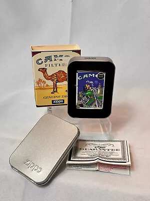 1998 Zippo Camel Lighter Camel Joe On Motorcycle With The Moon Polished Chrome • $49.95