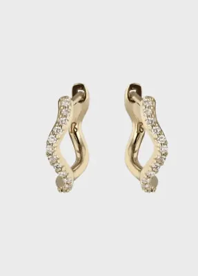 $625 • Buy Sarah & Sebastian Demi Wave Diamond Hoops 10Kt Solid Yellow Gold *AS NEW**