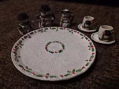 Snowman Miniature Tea Set Decorative Winter Collectible Christmas Decor Holiday • $8