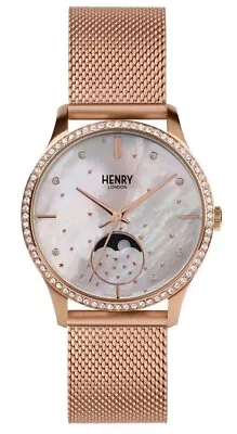 Henry London Moonphase Ladies Watch Mother Of Pearl Face HL35-LM-0322 • $102.04