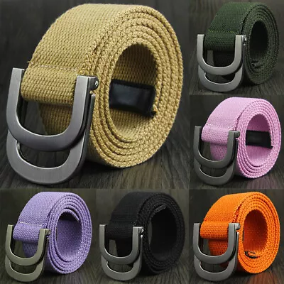£6.96 • Buy Mens Womens Belt Canvas D Ring Buckle Woven Military Waist Waistband Combat