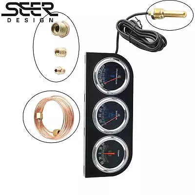 2''52mm 3in1 Black Triple Gauge Set Water Temp Oil Pressure AMP Meter Mechanical • $28.19