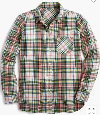 J.Crew Classic-fit Boy Shirt In Coral Tartan Flannel Size 10 • $9.99