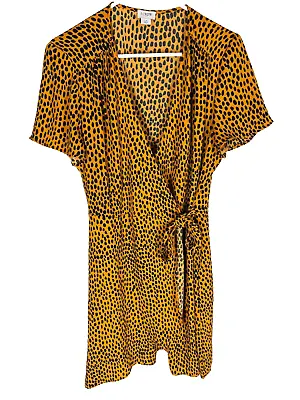 J Crew Animal Print Dress Size 14 Orange Leopard Wrap Around • $11.41