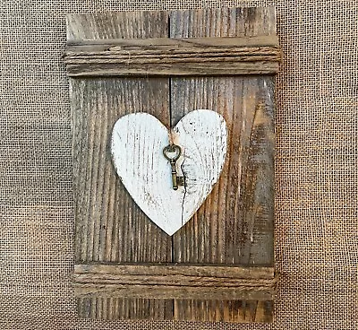$15.99 • Buy Valentines HEART & KEY Sign Farmhouse Wedding Wall Decor Rustic Wood Handmade