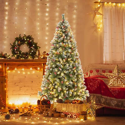 6.5 FT Artificial Christmas Tree Hinged W/ 420 Warm LED Lights & 207 Red Berries • $99.49