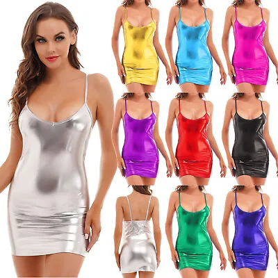 Womens Metallic Mini Dress Wet Look Lingerie Bodycon Dress Party Dress Clubwear • $7.43