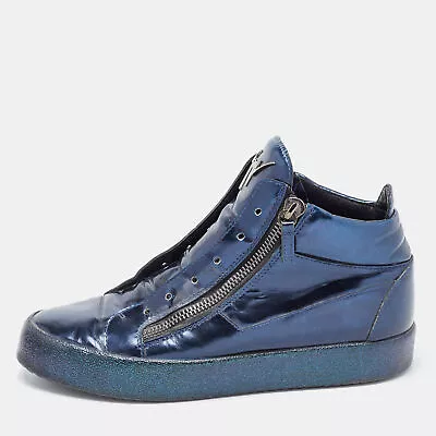 Giuseppe Zanotti Metallic Blue Leather High Top Sneakers Size 42 • $119.70