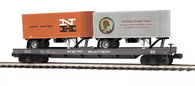 Mth Premier New Haven Flat Car & 20’ Nh & Chieftain Pup Trailers O Scale Flatcar • $134.99