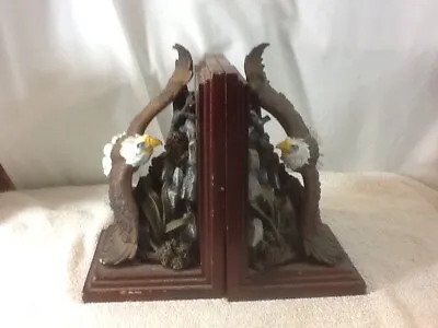 Cool Vintage Wooden & Resin SOARING EAGLES Bookends Pre-owned NICE MUST HAVE  • $26.99