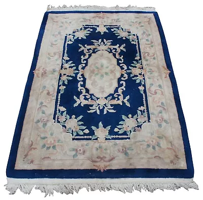 $361.25 • Buy Vintage Chinese Aubusson Oriental Medallion Area Rug Carpet Blue 4' X  6'