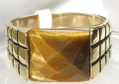 Mens Gold Topaz Ring Brown Semi Precious Signet 18kt Steel Pinky All Sizes 779 • £22.99