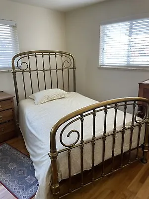 Circa 1900 Antique FULL EXTRA LONG Brass Bed • $1375