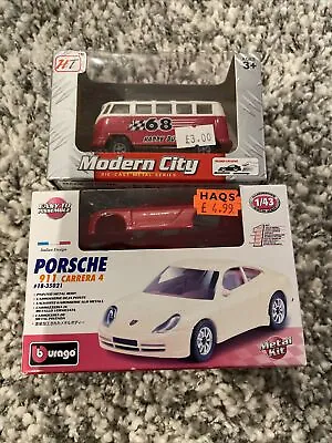 Burago Porsche 911 Carrera 4 Metal Kit Model 1/43 Scale New Also VW Campervan • £10