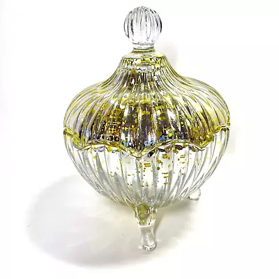 3 Foot Antiqued Gold-lined Crystal Glass Compote Fluted Bowl/Lid/Mercury Glass • $20.60