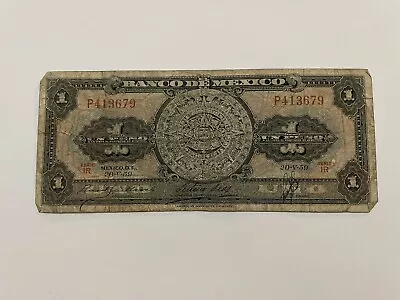 Mexican Bank Note: El Banco De Mexico S.A. 1959 1 Pesos Serie IR No. P413679 • $0.53