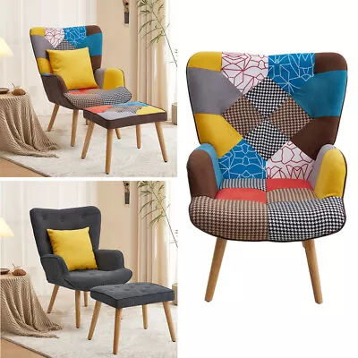  Upholstered High Wing Back Armchair With Footstool Relax Lazy Sofa Lounge Chair • £149.95