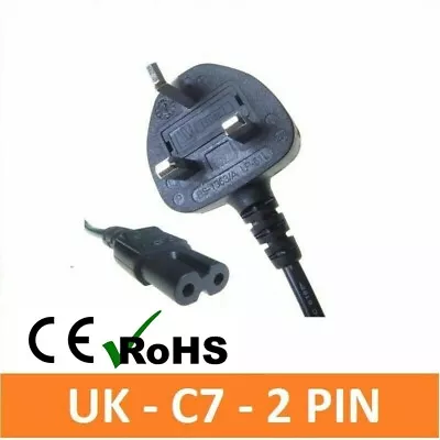 £3.95 • Buy C7 2 Pin LAPTOP AC ADAPTER, CHARGER POWER LEAD, MAINS CABLE, CORD FIGURE 8 UK 