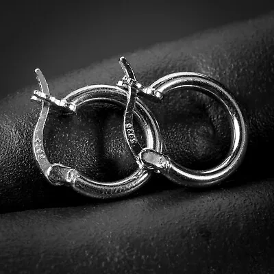 Solid 925 Sterling Silver White Gold Plated Small Men Huggie Hoop Earrings • $21.99