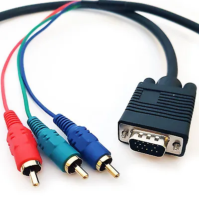 0.2m VGA Male To 3 RCA RGB Component Plug Cable YpbPr PC Laptop Video Patch Lead • £5.99