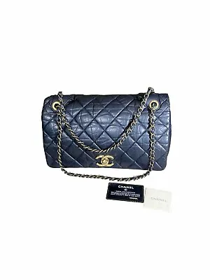 Chanel Pondichery Flap Bag Quilted Aged Calfskin Medium Black Chain Shoulder Bag • $3800