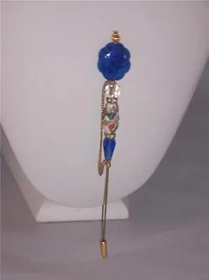 One Of A Kind Venetian Glass Blue Crystal Bead Vintage Hat Pin Hand Crafted • £75.90