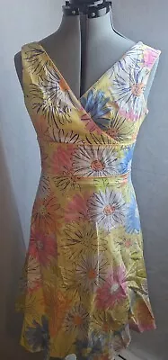 Amanda Smith Dress Womens Size 6 Yellow Floral Fit Flare Sleeveless Summer • $14.99