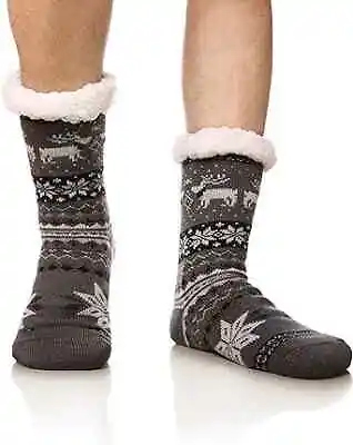 Men's Winter Thermal Fleece Lining Knit Slipper Socks Soft One Size Dark Grey • $28.33
