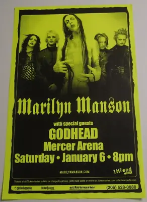Marilyn Manson And Godhead 2001 Poster Original Seattle Concert Show Flyer • $35