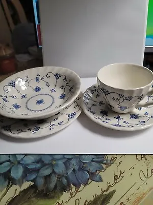 English China-16 Pc Coffee & Dessert Myott Finlandia Staffordshire White/Blue • $79.99