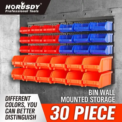 30Pcs Wall Mount Storage Organiser Bin Rack DIY Tool Bits Boxes Garage Workshop • £18.99