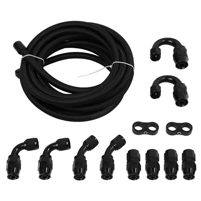 6AN Nylon Braided E85 PTFE Fuel Line 20ft 12 Fittings Separator Clamp Hose Kit • $75.99