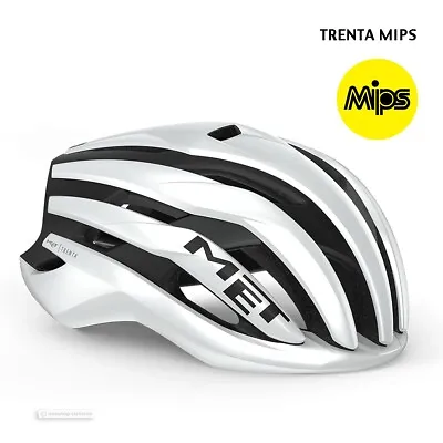 MET TRENTA MIPS Road Cycling Helmet : WHITE/BLACK MATTE/GLOSSY • $299