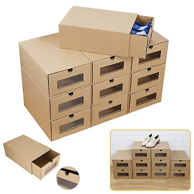 £18.99 • Buy 10x Foldable Cardboard Shoe Boxes Organiser Drawer Stackable Storage Transparent