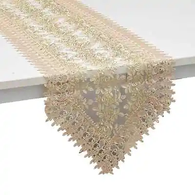 Table Runner 72 Inch Beige Flower Embroidered Pattern Polyester Lace Table Decor • $18.23