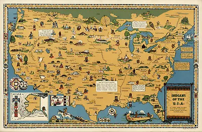 £11.75 • Buy Indians Of The USA Native American Tribes History Pictorial Map Poster 16x24