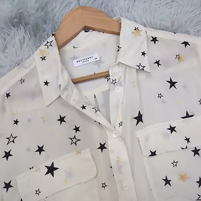 Equipment Femme Silk Button Shirt Womens S Small Cream Star Print Semi Sheer Top • $69.95