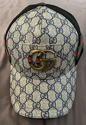 New Gucci Black GG Monogram Brass Logo Baseball Trucker Cap Head • $200