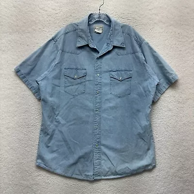 Vintage Frontier Pearl Snap Denim Chambray Button Shirt XL Mens Blue Western • $26