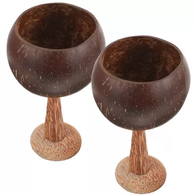 2 Coconut Cups On Wooden Bases - Novelty Hawaiian Luau Party Supplies-TB • £15.19