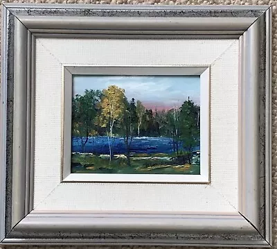 Artist Joanne Modderman Miniature Contemporary Oil Sunset Over Wooded River • £32