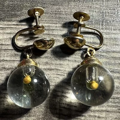 VINTAGE Cora Mustard Seed Clear Plastic Dangle Screw Back Earrings • $6.50