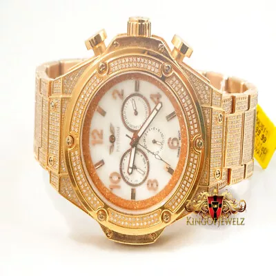 Real Diamond  3.95 Ctw Rose Gold Tone Men's Stainless Steel Tarnish Free Watch   • $699.99