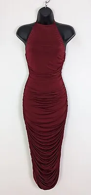 £8.99 • Buy BNWT WAL G. BACKLESS RUCHED MIDI BURGUNDY DRESS - Cocktail/Party Dress. UK 8