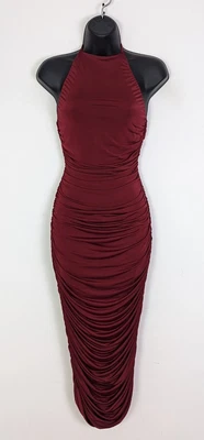 BNWT WAL G. BACKLESS RUCHED MIDI BURGUNDY DRESS - Cocktail/Party Dress. UK 8 • £8.99