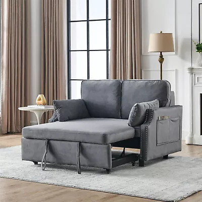 50'' Velvet Convertible Sleeper Sofa Bed Loveseat Couch With Pull-Out Bed Grey • $454.99