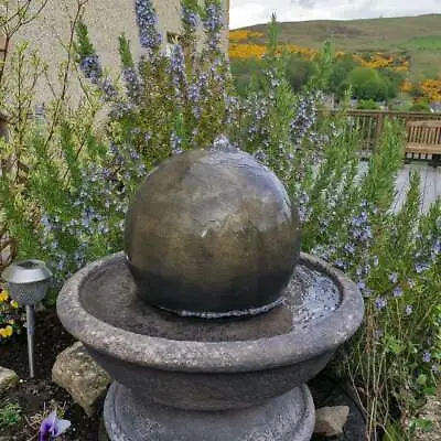Stone Ball Sphere Garden Patio Water Fountain Feature Ornament Solar Pump • £298.24