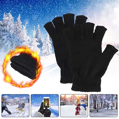 Knitted Thermal Fingerless Gloves Warm Winter Half Finger Gloves For Men Womens • $6.20