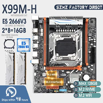X99 M-H Motherboard Combo Kit Set XEON E5 2666 V3 CPU 2* 8GB 2666MHz DDR4 Memory • $186.72